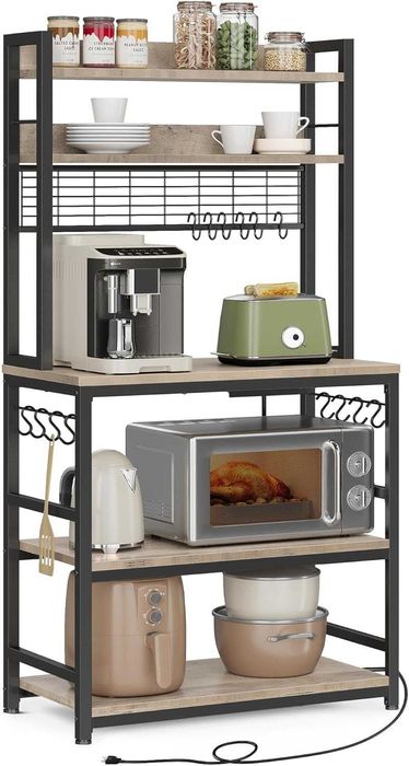 Raft de bucatarie cu priza integrata, Vasagle, 40 × 80 × 170 cm, negru