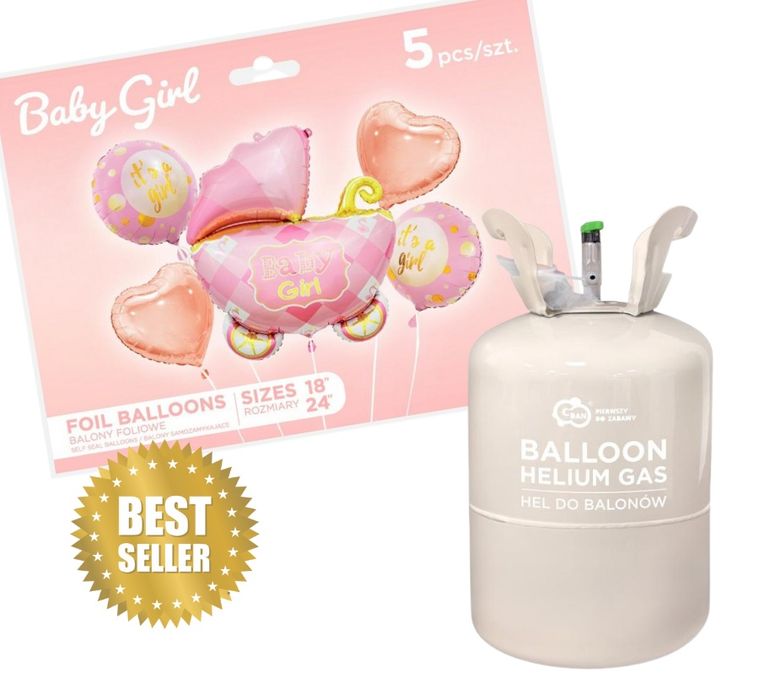 Комплект балони за бебешко парти за момиче или момиче + бутилка с хели