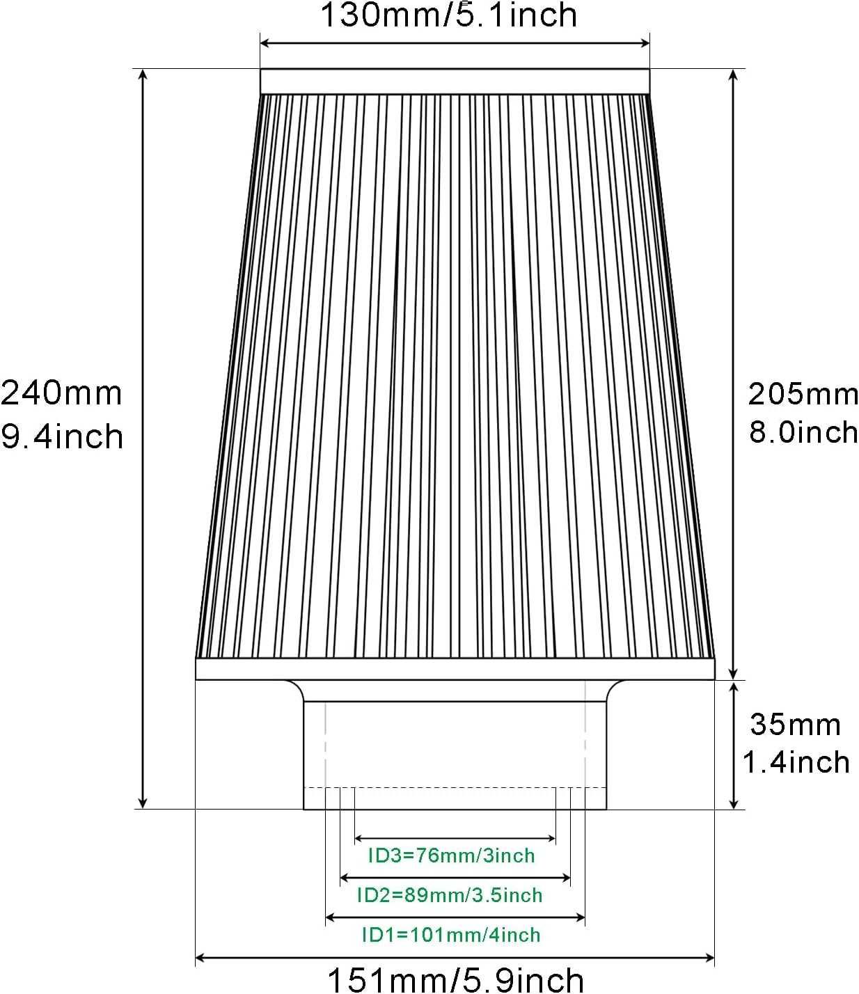 Спортен филтър Черен 76-101mm
