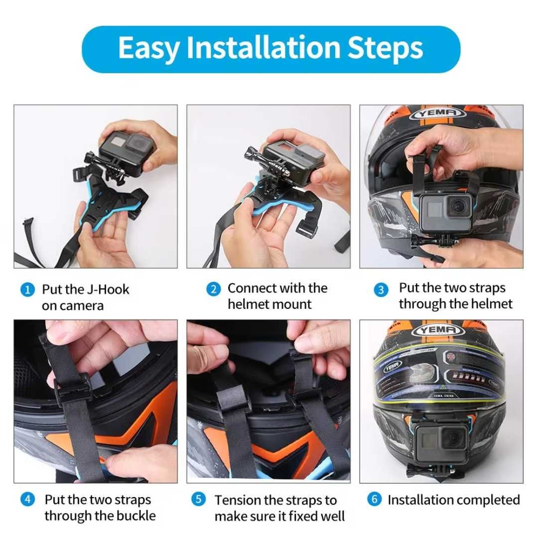 TELESIN Стойка за каска GoPro монтаж държач без лепене за екшън камера