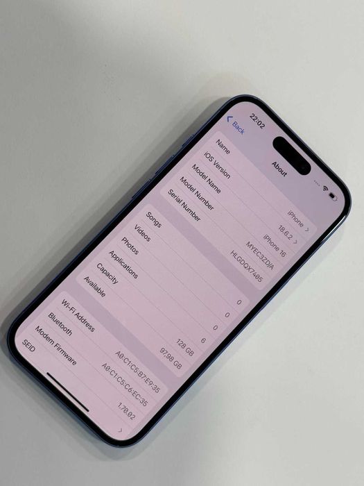 iPhone 16 • 128GB • Blue • 100% Battery Health • 0 Cycles