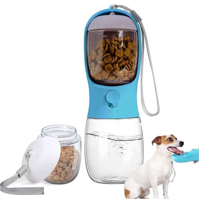 Sticla de apa portabila pentru caini si pisici 500 ml, 2 in 1