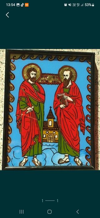 Icoane pictate pe sticla cu sf Petru si Pavel, Sf Pantelimon, Isus etc