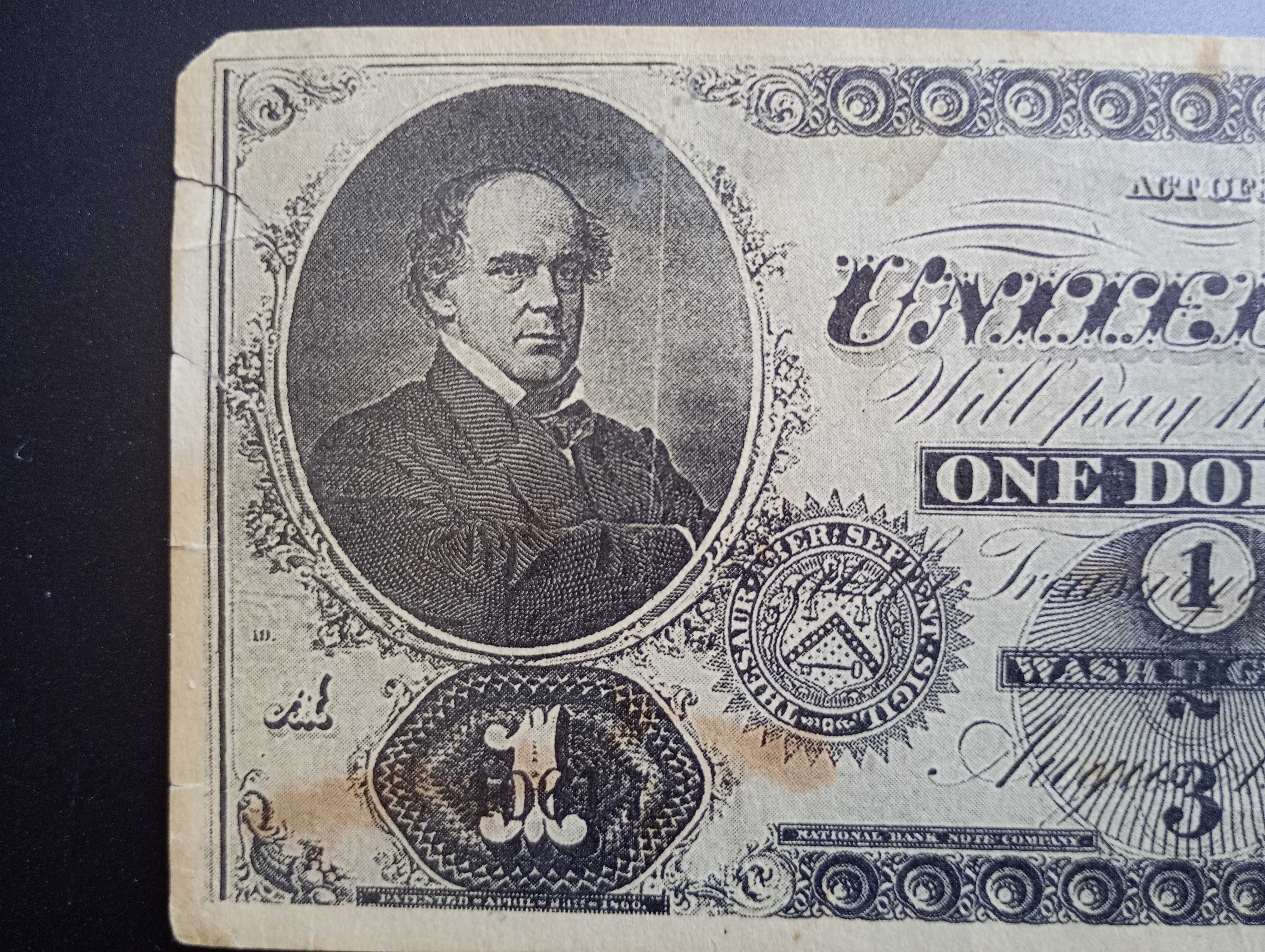 Bancnota Veche Americana de 1 dolar emis in Washington in August 1862