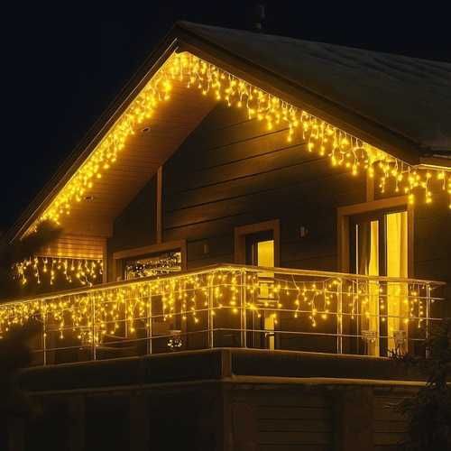 Външни коледни лампички 12м LED завеса с флаш ефект топла светлина