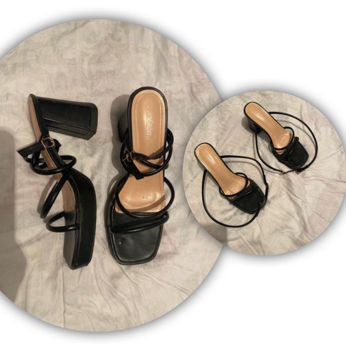 Vand sandale negre cu toc patrat