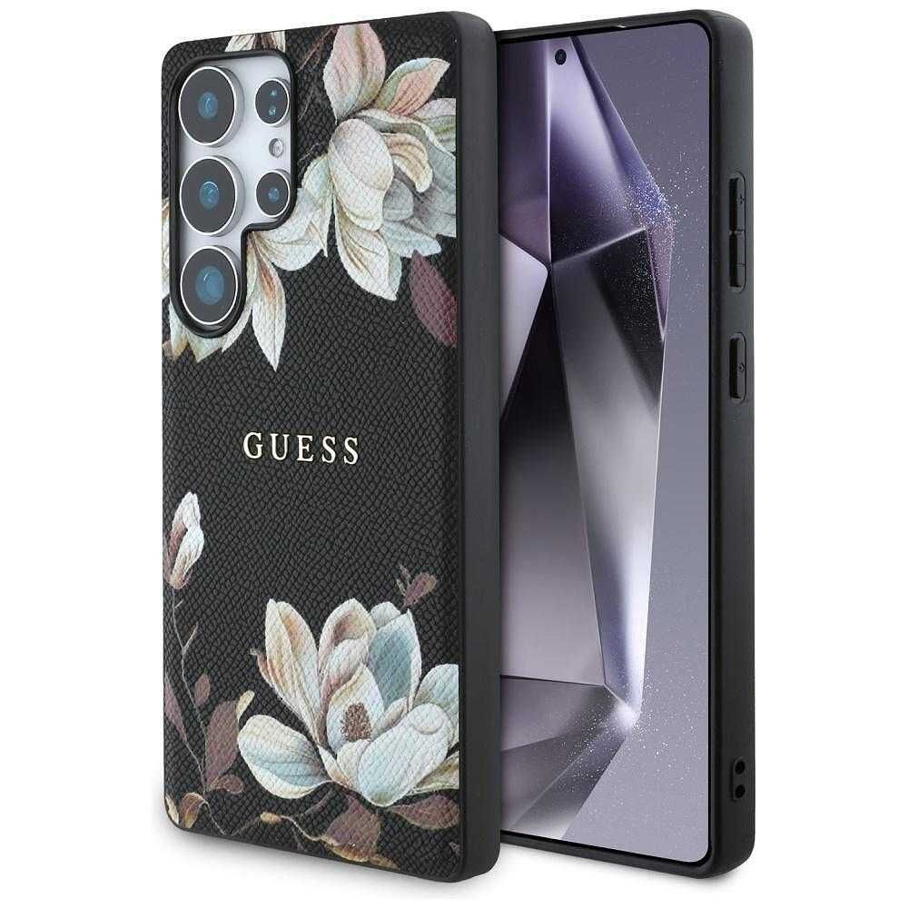 Guess Grained Flowers MagSafe за Samsung Galaxy S25 Ultra - Черен