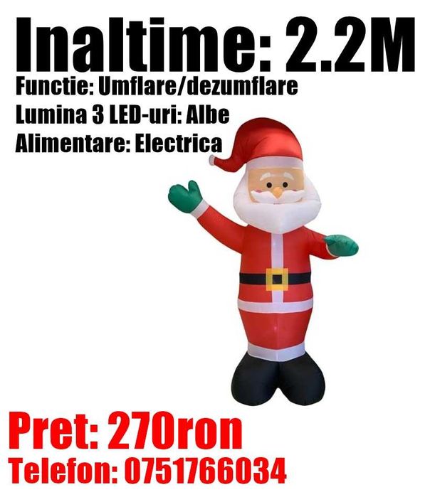 Mos Craciun Gonflabil Lumina LED Figurina Decorativa 2.2 Metri Curte