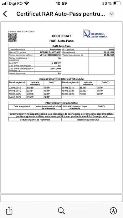 Renault megane cumparat de nou ro an 2009