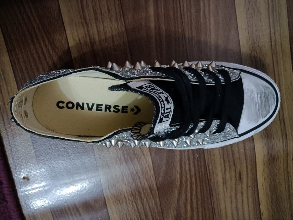 Converse platform low black glitter silver