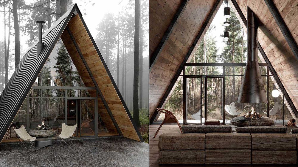 Cabane tip A la cheie, case moderne pe structura metalica