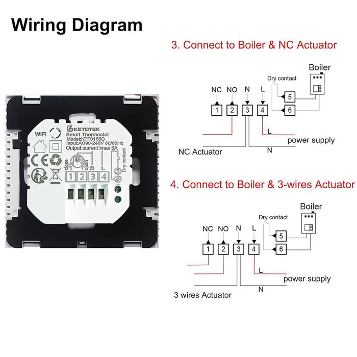 KETOTEK WiFi Smart Termostat Boiler 3A Alexa,TuyaSmart Life APPControl