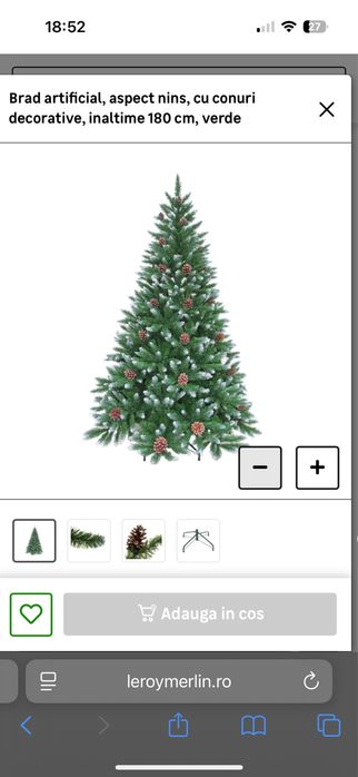 Brad artificial cu conuri decorative, inaltime 180 cm