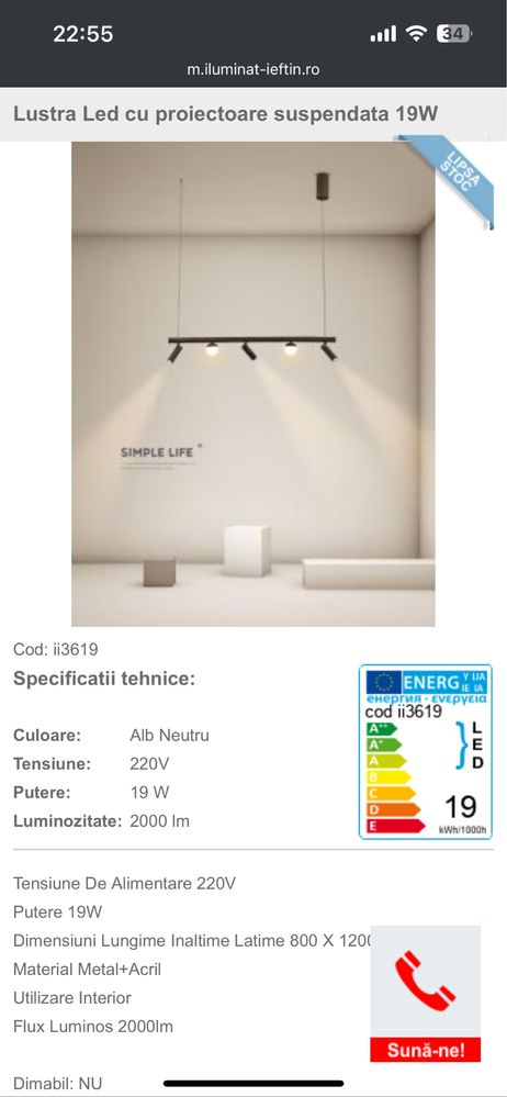 Lustra LED cu proiectoare 19w