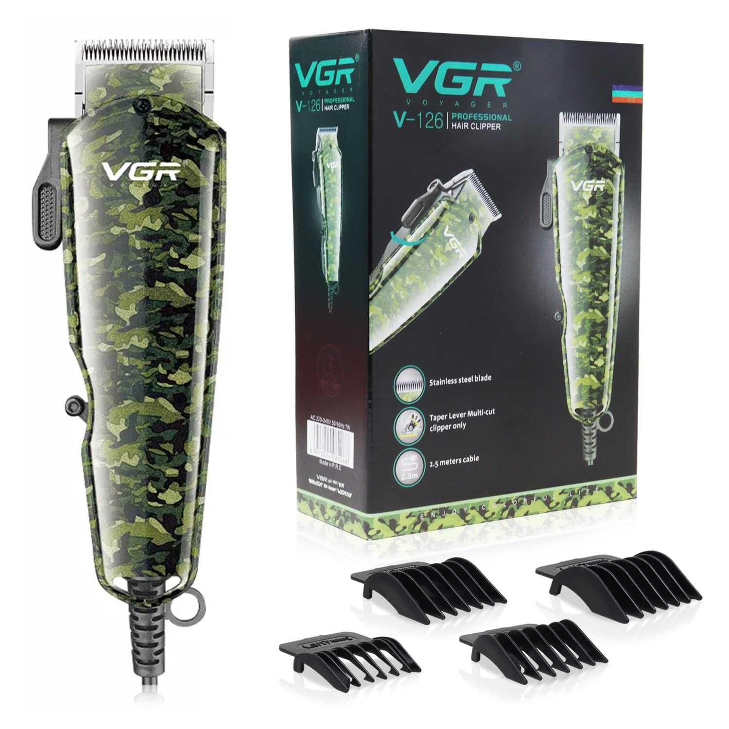 VGR V-126 Камуфлажна Професионална жична машинка за подстригване