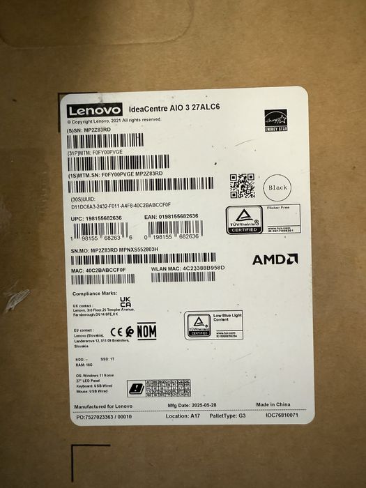 All-In-One PC Lenovo IdeaCentre 27 inch FHD, Ryzen 5, 16Gb/512,Sigilat