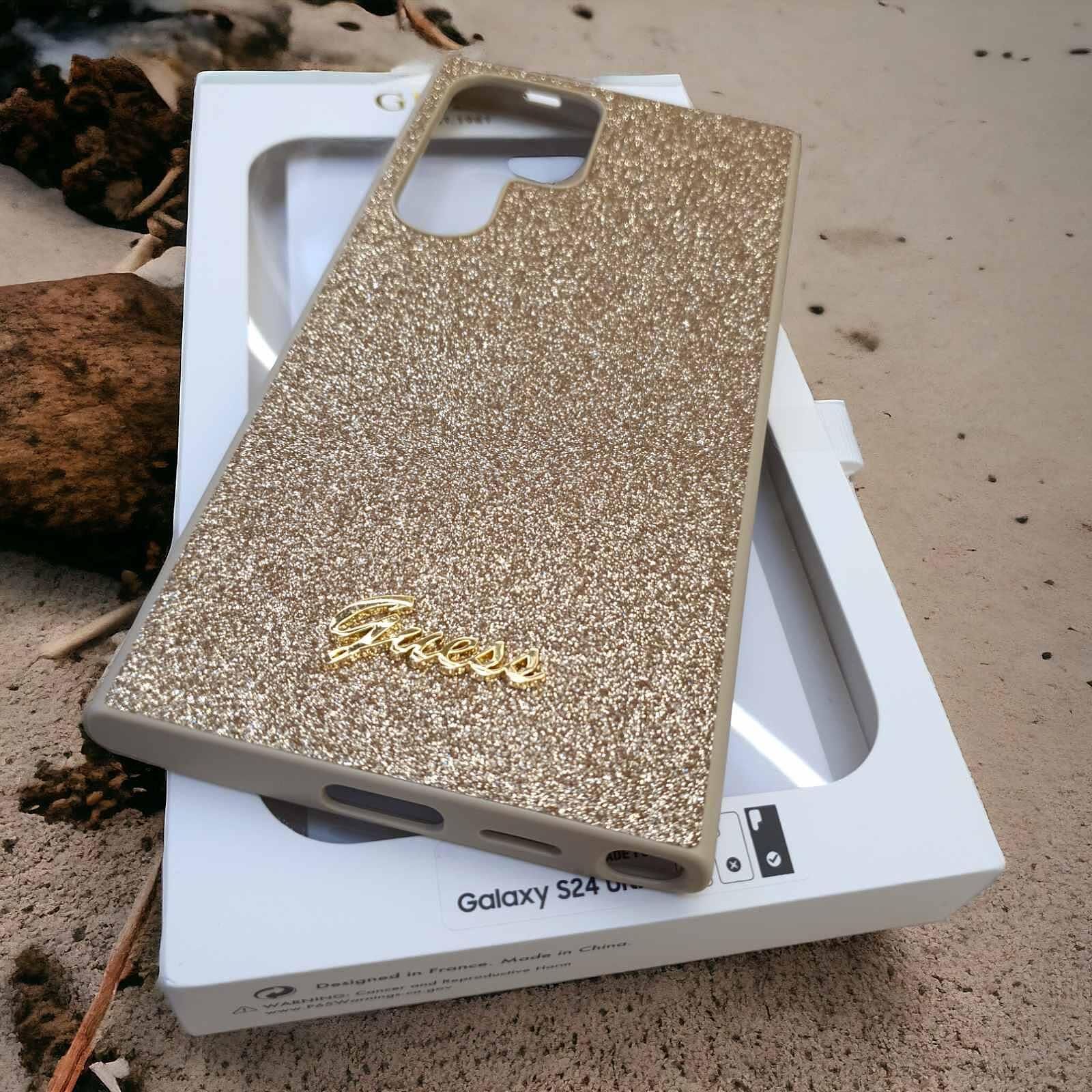 Оригинален кейс guess glitter script за samsung galaxy s24 ultra gold