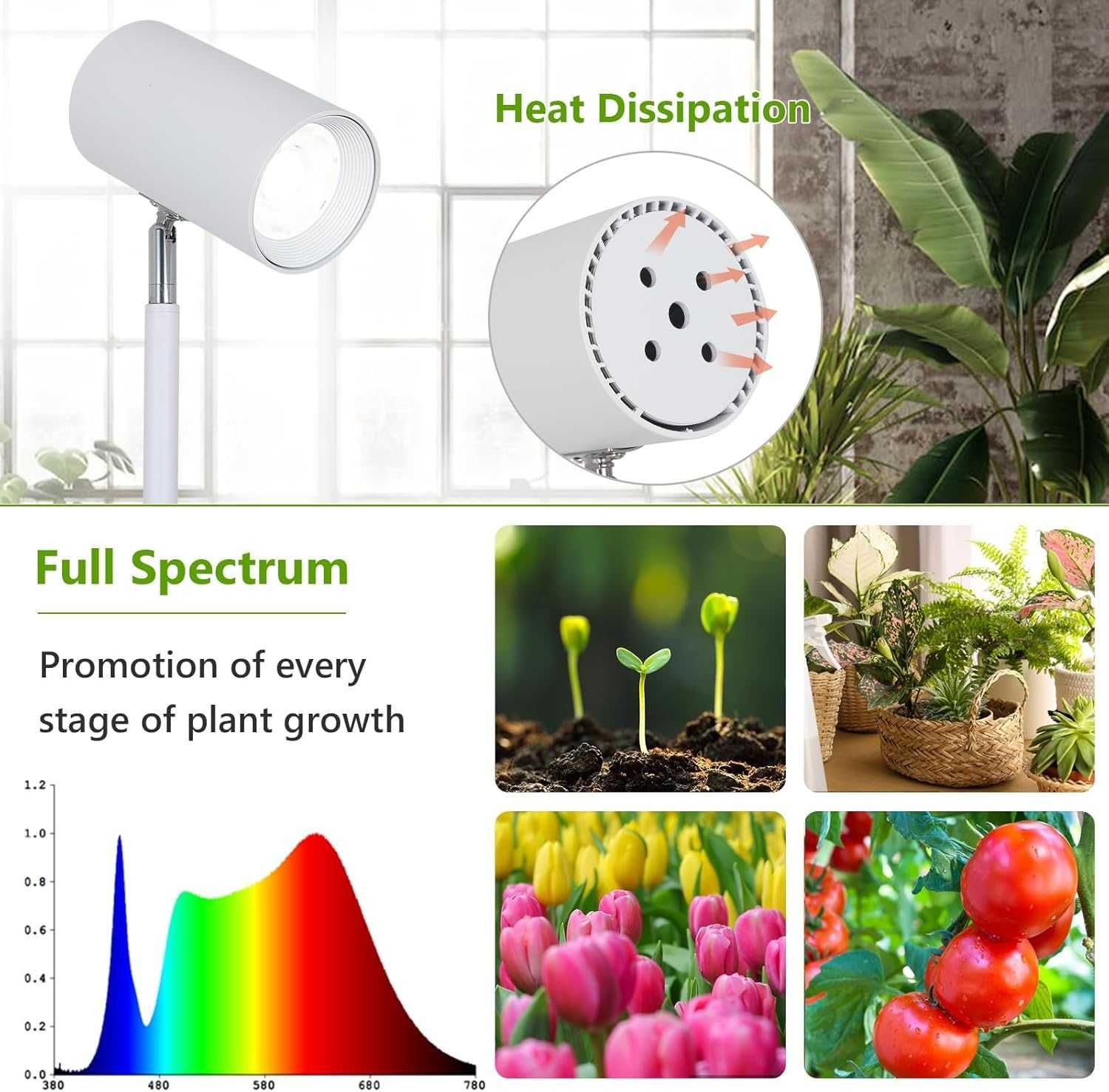 LED лампа за растения, 40 W, регулируема височина и таймер 4/8/12H