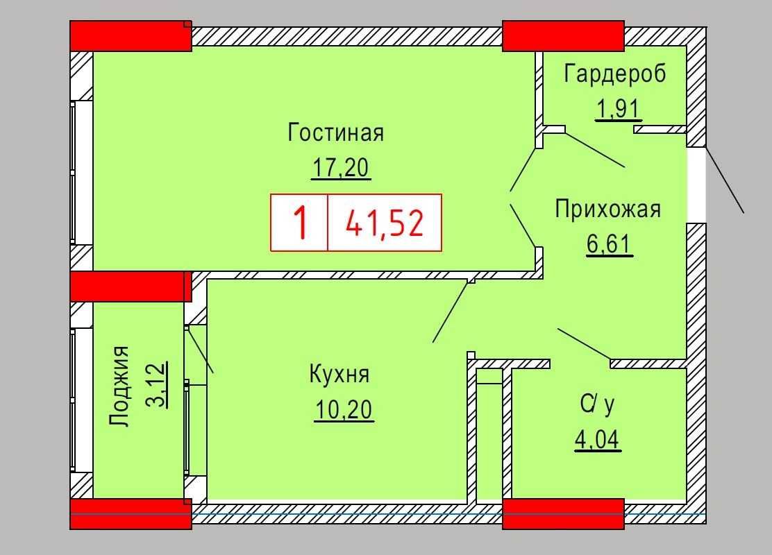 Продаю новую 1-к квартиру 41,52 м2 в центре. Набережная в 800 метрах
