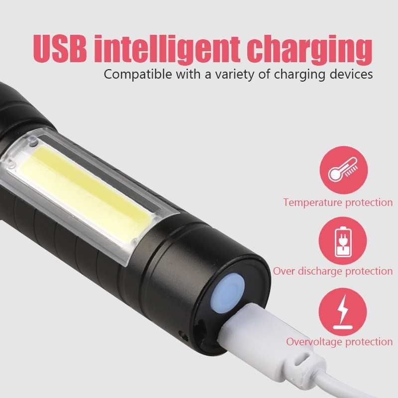 Фенерче LED Работна лампа, USB, Алуминиев корпус - 3 в 1 с фокус