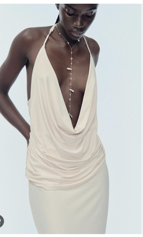 Rochie lunga, evenimente, ecru, noua , Zara, XS