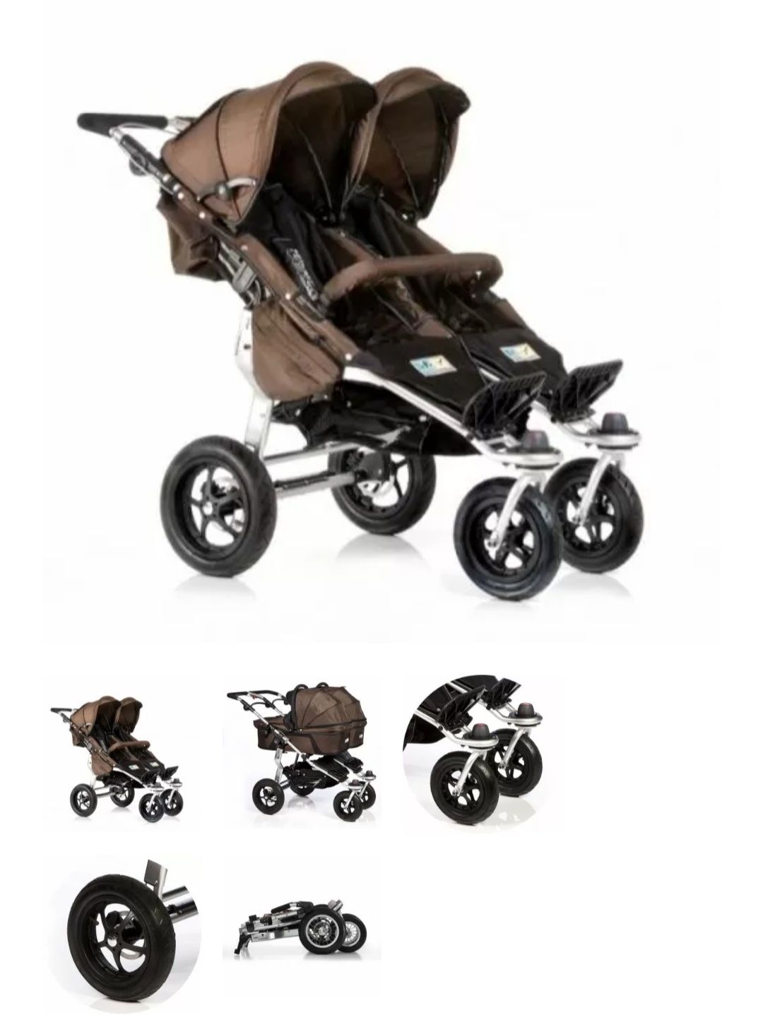 TFK - Бебешка количка за близнаци Twinner Twist Duo Carbon Chocolate