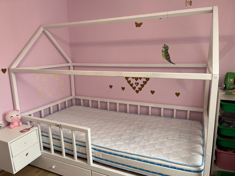 Детско легло къща 100/200 см с матрак и подматрачна рамка