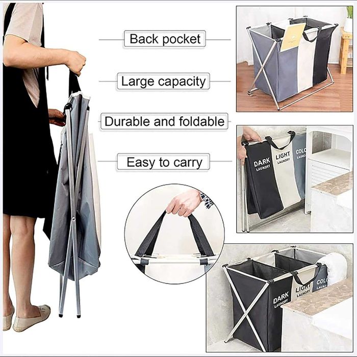 Cos de rufe cu 3 compartimente, pliabil, 135l, material Oxford 600D