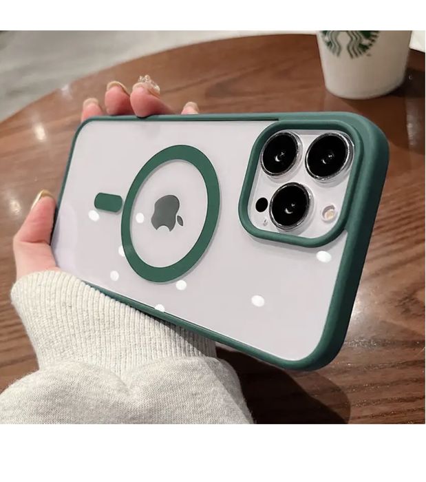 Iphone 14/15/16E PLUS PRO MAX Husa Magsafe Margine Colorata Spate Plex