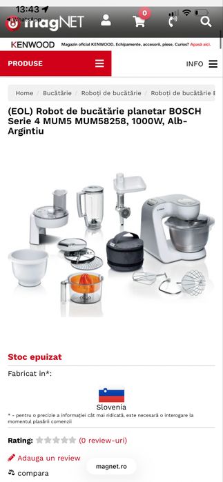 Robot de bucatarie planetar BOSCH,Mum 58258,1000W,alb argintiu!