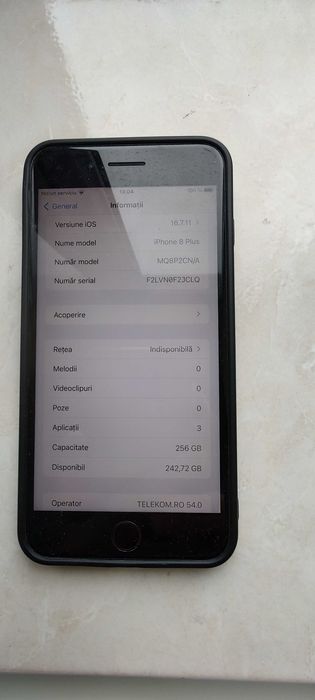iphone 8 plus 256 gb cu incarcator original, cutie, husa, bateria 84%