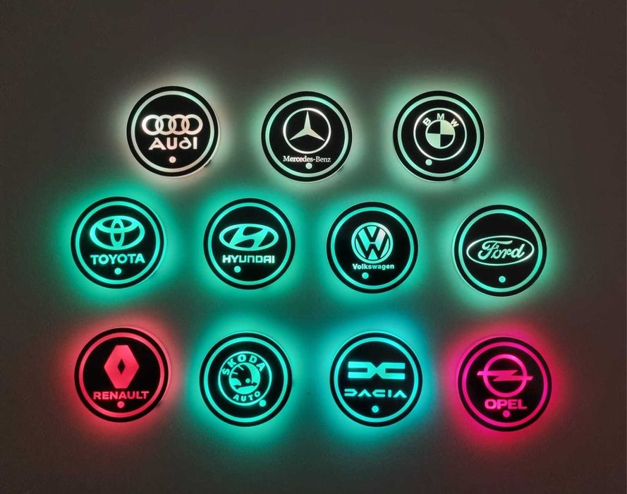 Suport auto pentru pahare cu lumina inteligenta LED cu logo