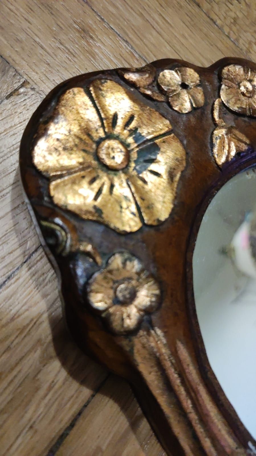 Oglinda de mana vintage lemn masiv sculptat