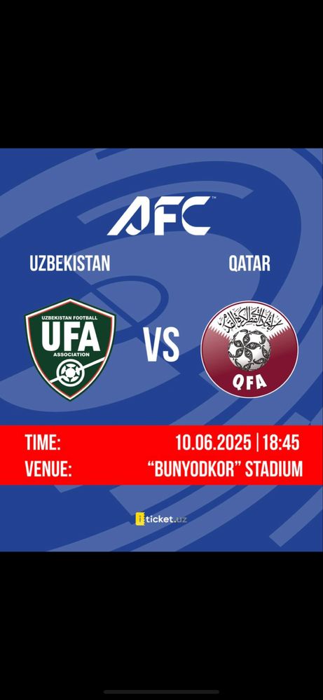 Assalomu Aleykum hammaga bilet bor UZBEKISTON QATAR UYINIGA.