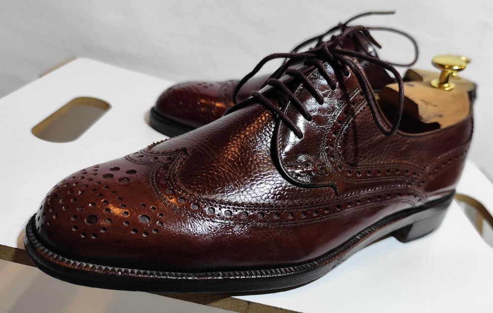 Pantofi wingtip derby 41 41.5 de lux Moreschi lucrati manual piele nat