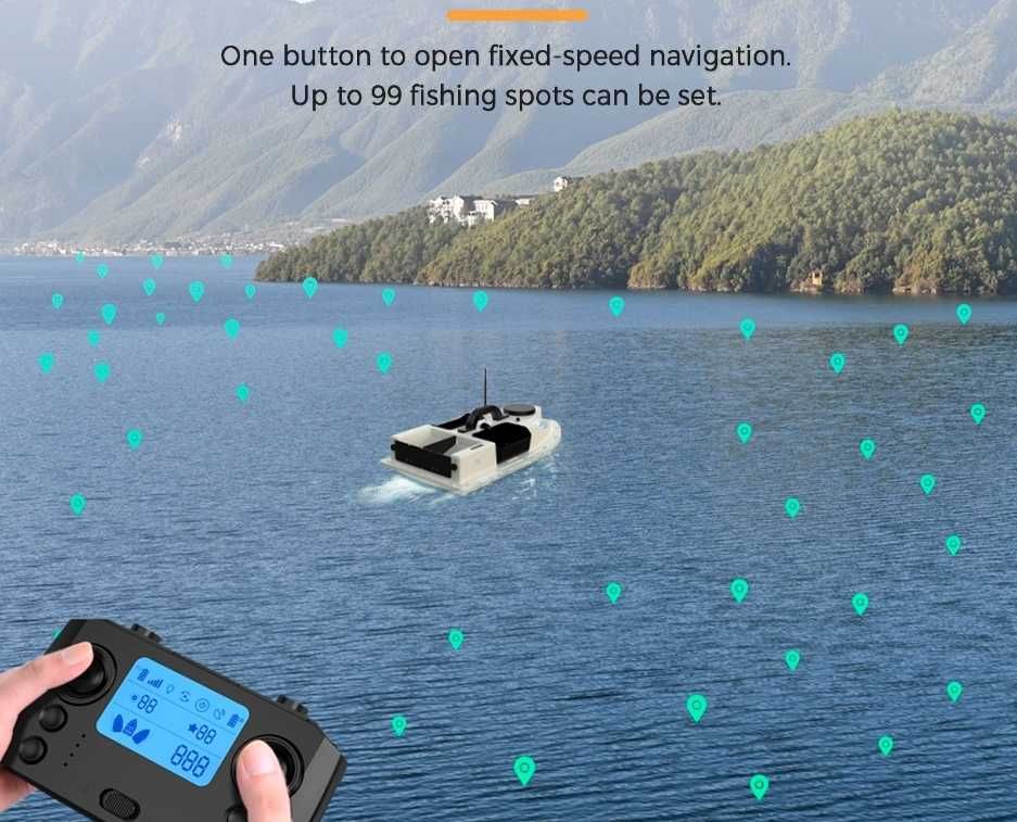 Лодка за захранка D19 GPS-100 точки 12000/18000mAh  сак LED светлини