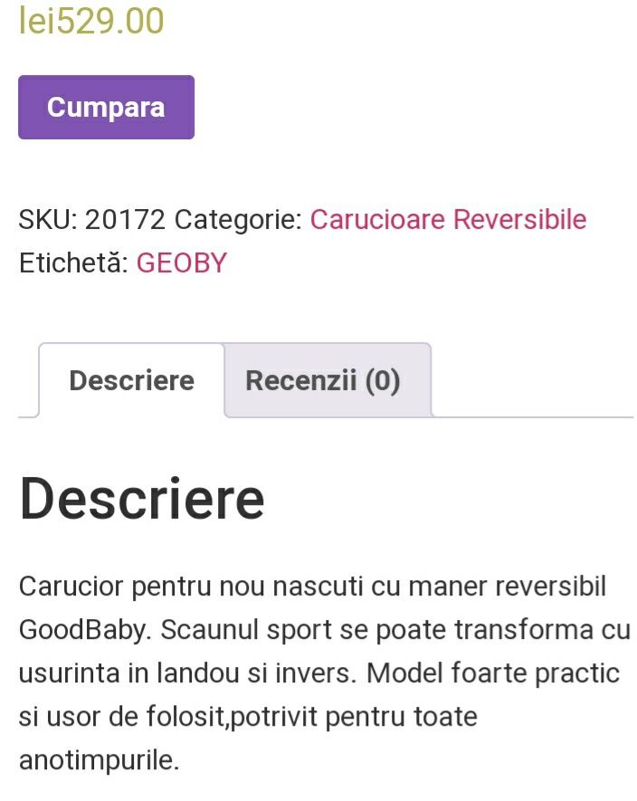 Vând cãrucior cu mâner reversibil, ideal ptr toate anotimpurile