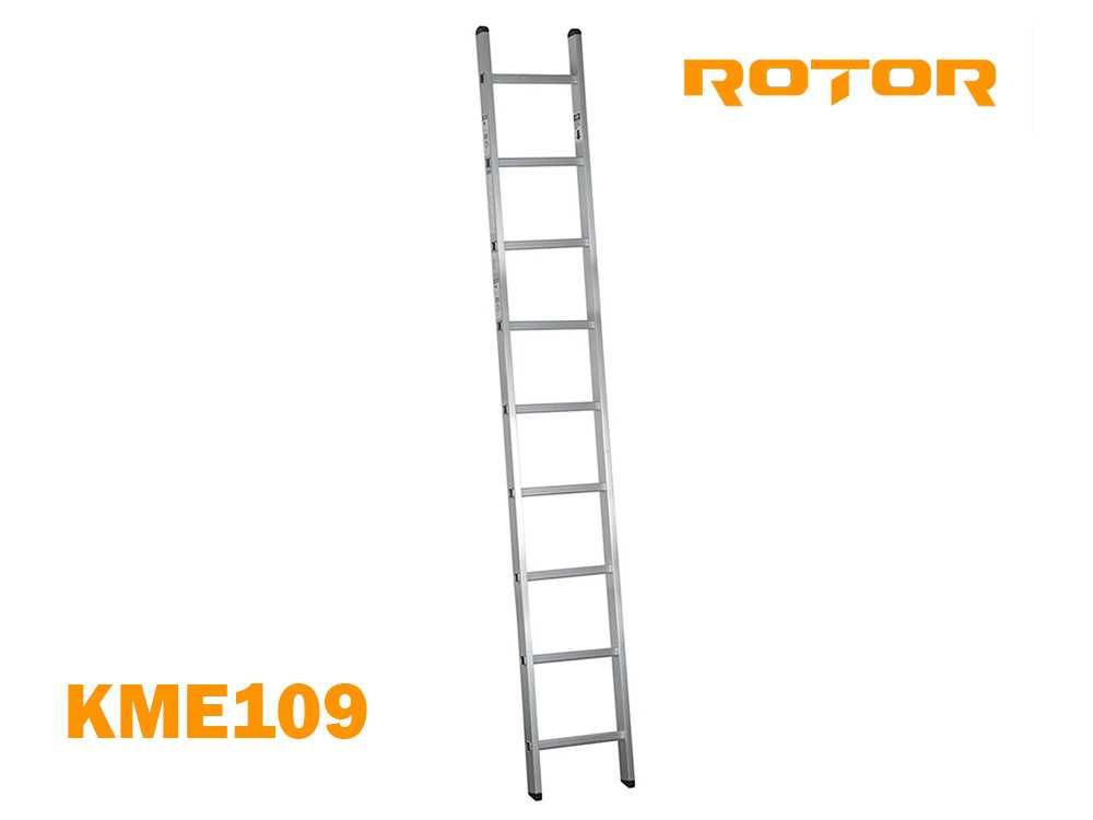 Стълба алуминиева, 1x9 стъпала, 2.43 м, ROTOR KME109