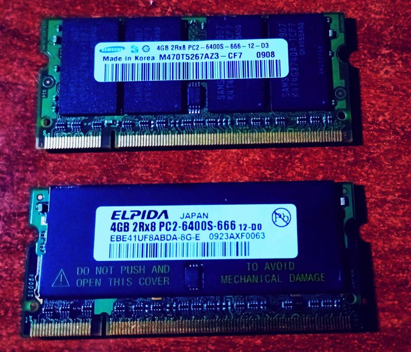 Vand 2 Memorii Ram Laptop, tip DDR2, 4GB fiecare placuta, 2Rx8, 6400 S