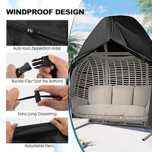 Покривало Калъф за висящ градински стол яйце, ветроустойчив UV защита