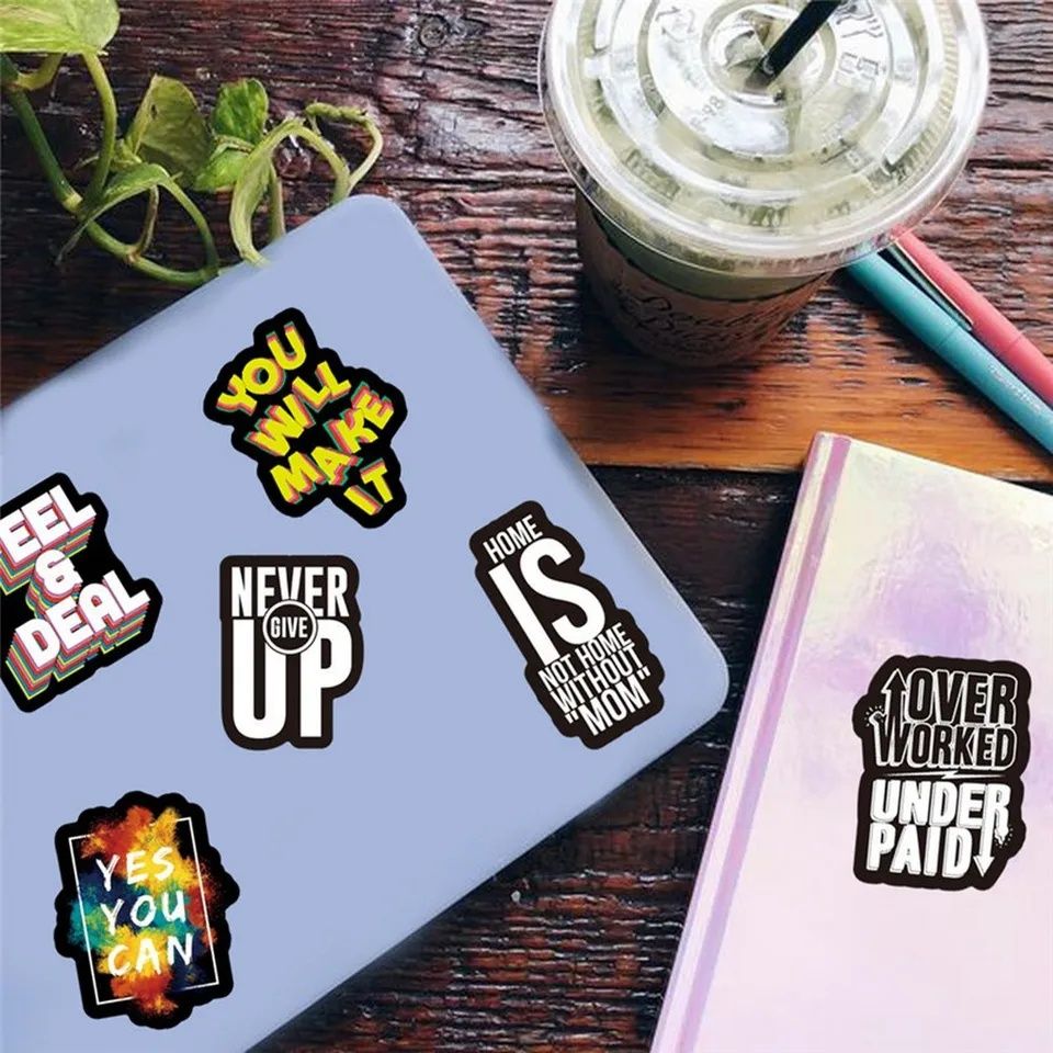 Set 50 abțibilduri stickers Motivaționale inspirationale laptop chitar