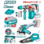 Комплект акумулаторни инструменти TOTAL TOSLI240785E, 20 V, 2 x 5 Ah