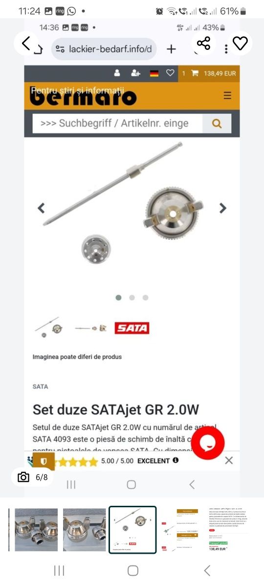 Set duze SATA jet GR 4000, 2.0W./1.3 Professionale
schimb vopsit /pist
