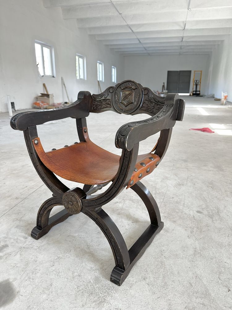 Античен стол със седло от естествена кожа 1900s Dante X-chair