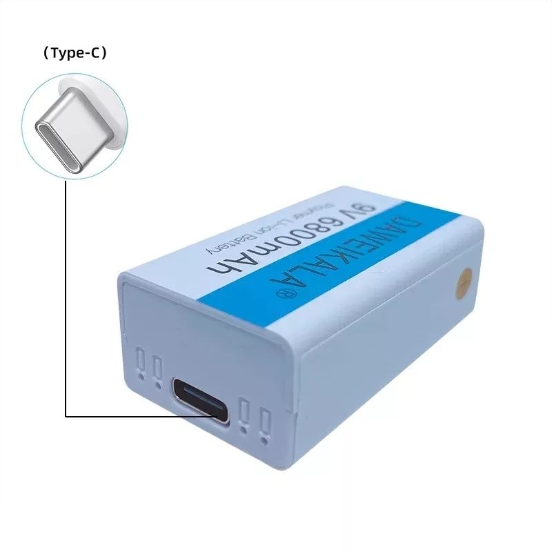 Презареждаема батерия 9V, 6800mah, Li-ion, USB type C, металотърсачи