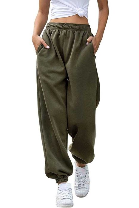 Pantaloni sport verde khaki talie inalta