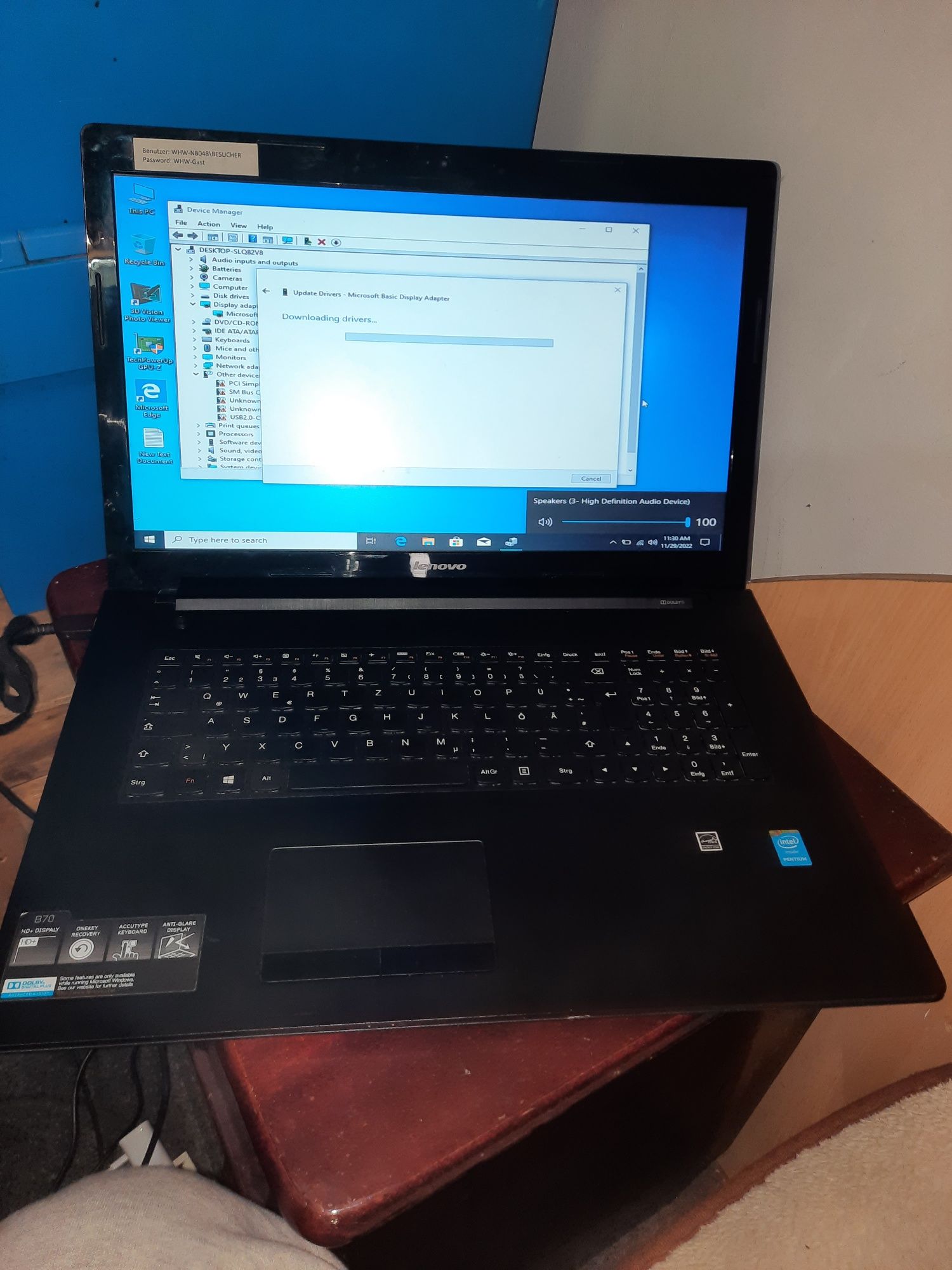 Laptop Lenovo B70-80 intel 3895u, 4gb ddr3L, 750gb display 17.3 led
