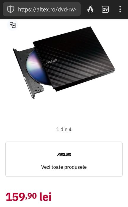 PRET FIX DVD-RW extern ASUS SDRW-08D2S-UBK, USB 2.0, negru