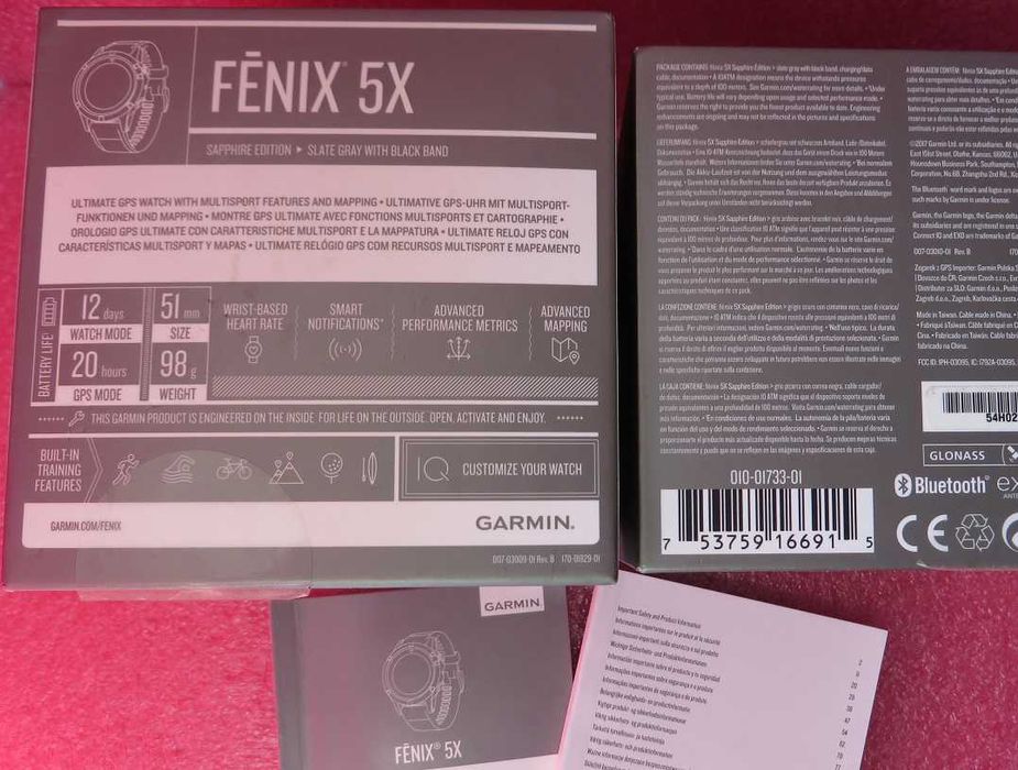 Garmin Fēnix® 5x Sapphire GPS Smartwatch часовник с карти (51мм)