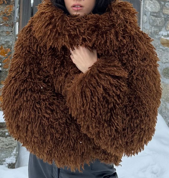 Палто еко косъм кафяво